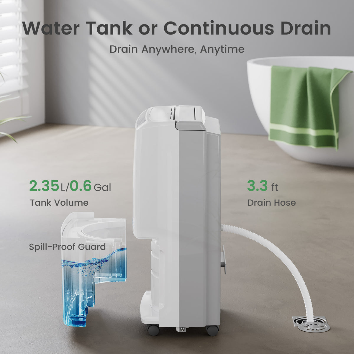 Sitvon 10 Pint Energy Star Dehumidifier, 2,000 Sq. Ft, Quiet, Humidity Control, Timer, Drain Hose