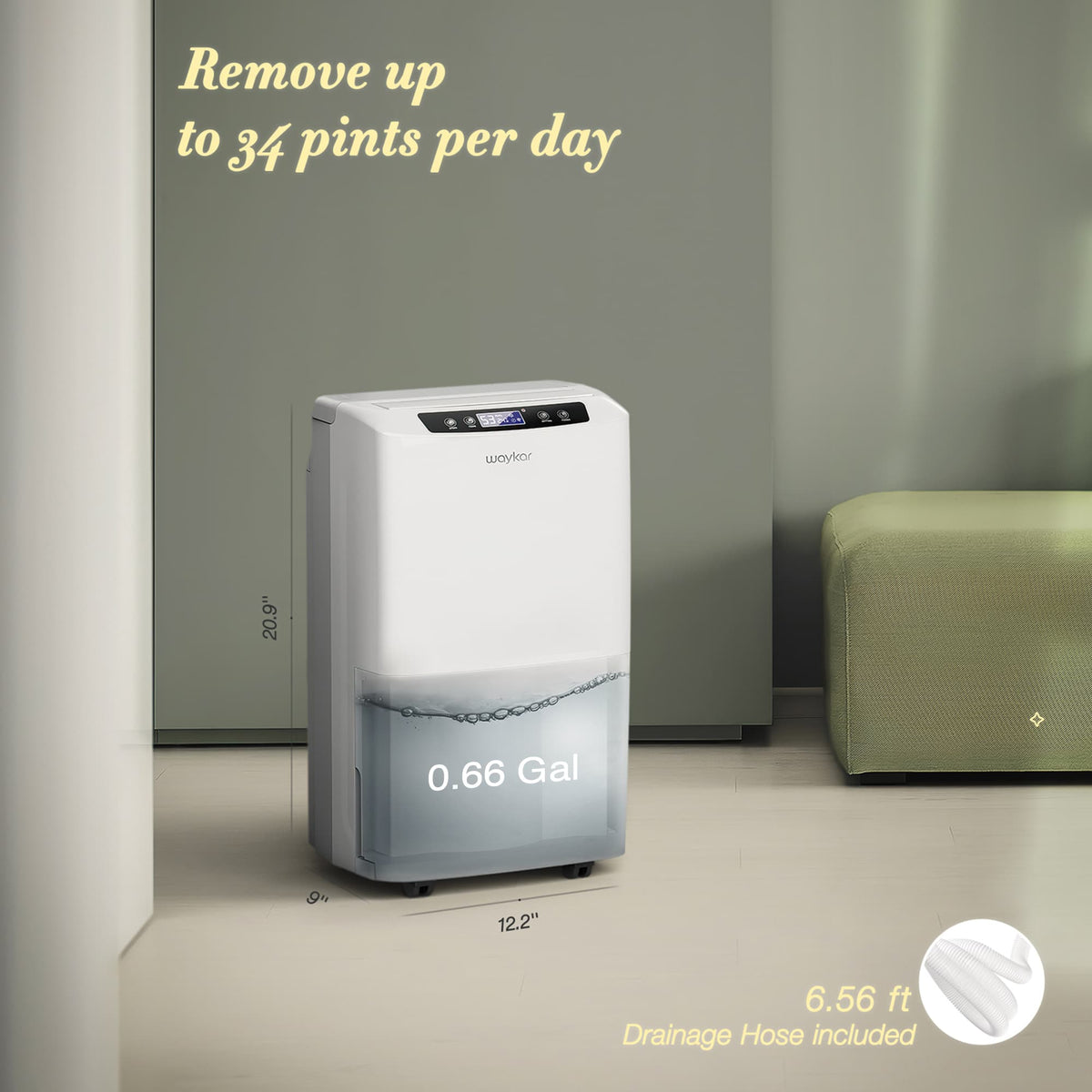 Home dehumidifier with 0.66 gal tank