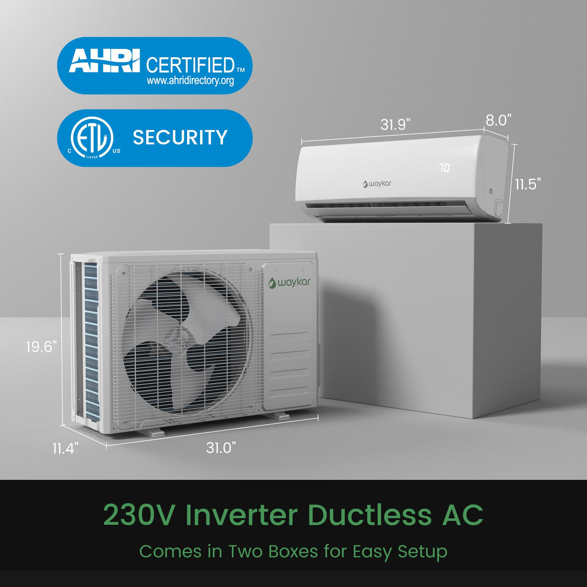 230V Ductless AC Indoor & Outdoor Unit