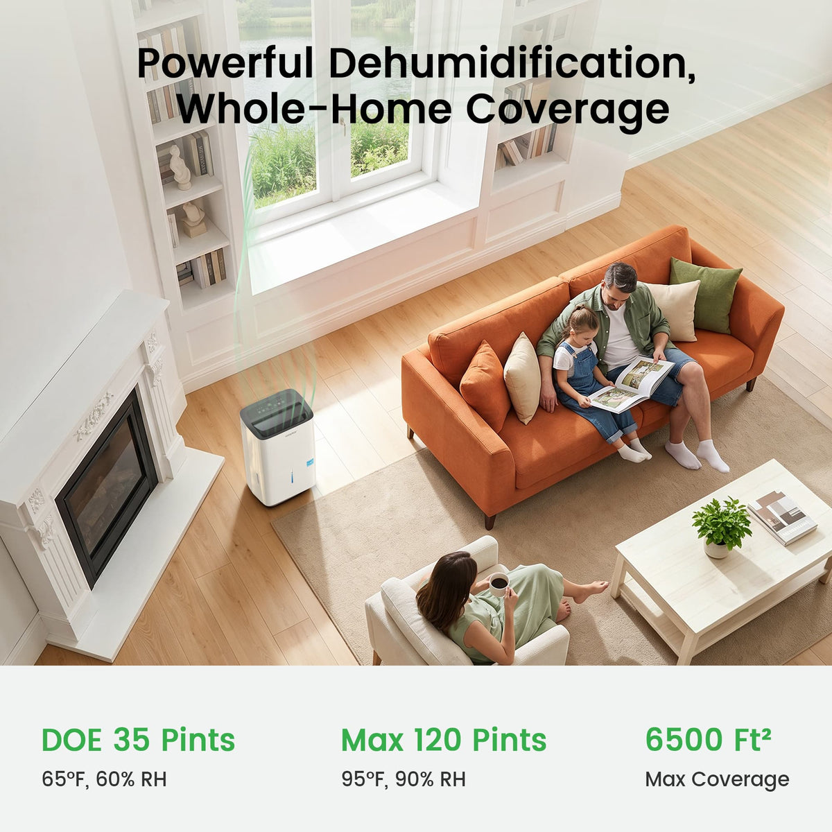 Waykar 120 Pint Dehumidifier for Basements & Home up to 6,500 Sq Ft, No Daily Emptying with Continuous Drain, Auto Defrost, 35 Pint DOE
