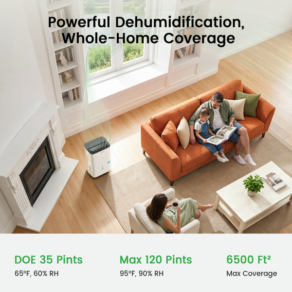 Waykar 120 Pint Dehumidifier for Basements & Home up to 6,500 Sq Ft, No Daily Emptying with Continuous Drain, Auto Defrost, 35 Pint DOE