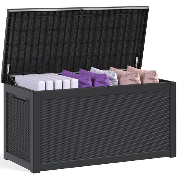 Waykar 260 Gallon Black, Waterproof Lockable Steel Outdoor Storage Box for for Patio Furniture, Pool Toys, Garden Tools and Outdoor Cushions