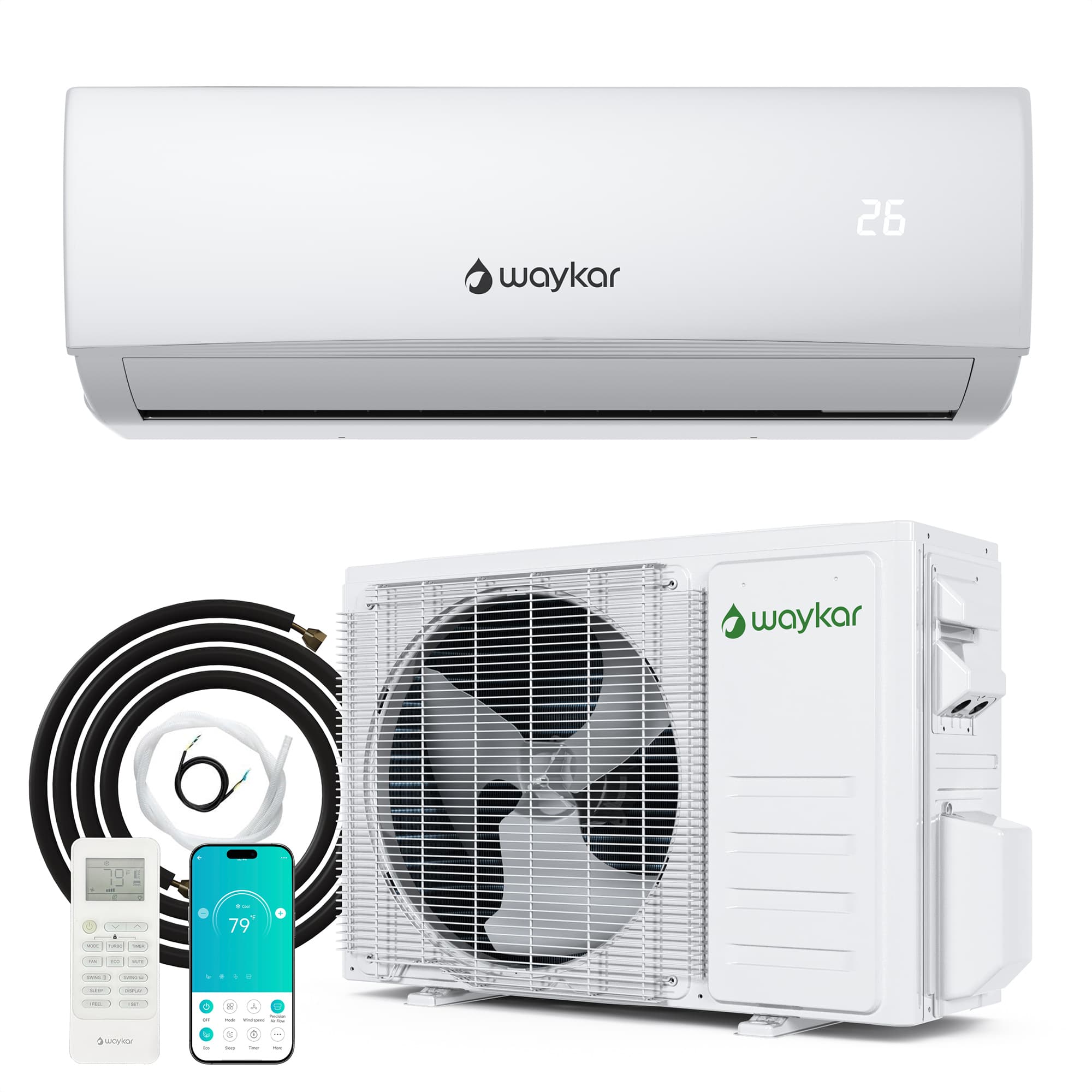 12,000 BTU Ductless Mini Split Air Conditioner & Heater, 20.5 SEER2 Efficient with App Control