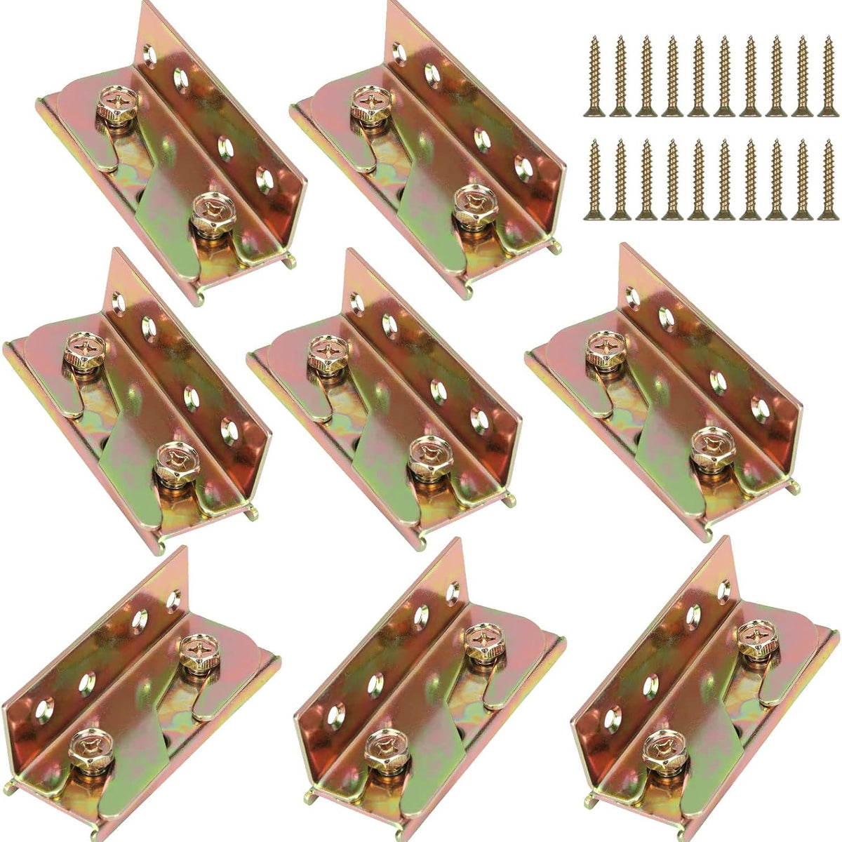 8 Sets Bed Rail Brackets for Wooden Bed Frames – No-Mortise Bed Frame Connectors for Headboards & Footboards (Screws Included)