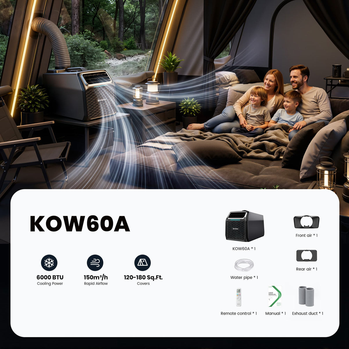 Waykar 6,000 BTU Portable Air Conditioner for Camping, Windowless Air Conditioning with Remote