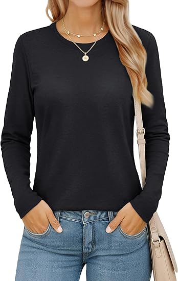 Women’s Long Sleeve Crew Neck T-Shirt – Soft, Breathable, UPF 50 Sun Protection Casual Top
