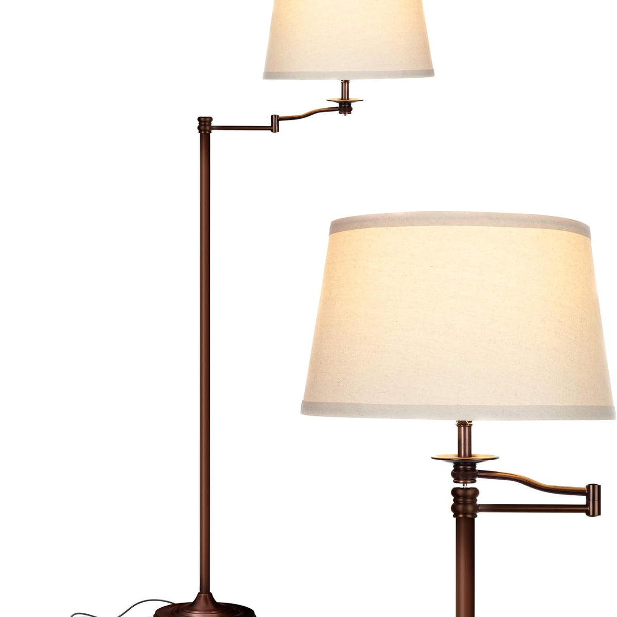 Caden LED Floor Lamp – Tall Standing Lamp with Swing Arm – Industrial Bronze