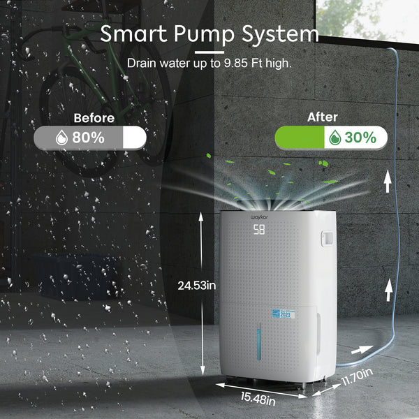 150-Pints Commercial Dehumidifier with Pump: Energy Star Most Efficient for Spaces Up to 7,000 Sq. Ft with Pump, Drain Hose, and 1.85 Gal Water Tank