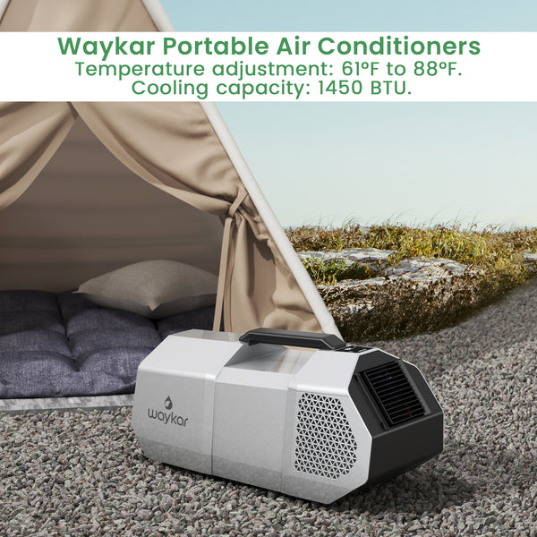 1450 BTU Portable Air Conditioner - Compact & Easy to Install for Tent, RV, Outdoor Events - Ideal for Camping & Emergency Use, Indoor/Outdoor Cooling