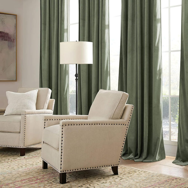Sage Green Velvet Curtains 96 Inch – Room Darkening Thermal Insulated Drapes, 2 Panels (W52 x L96 Inches Each)