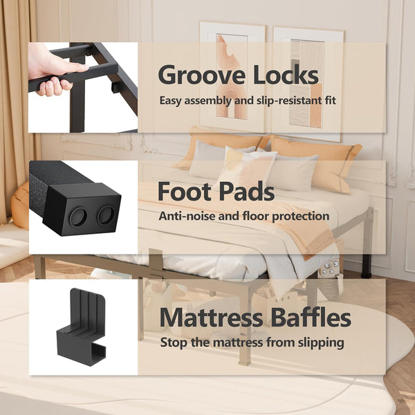 Queen Bed Frame – 14 Inch Heavy Duty Metal Platform, Supports Up to 3500 lbs, No Box Spring Needed