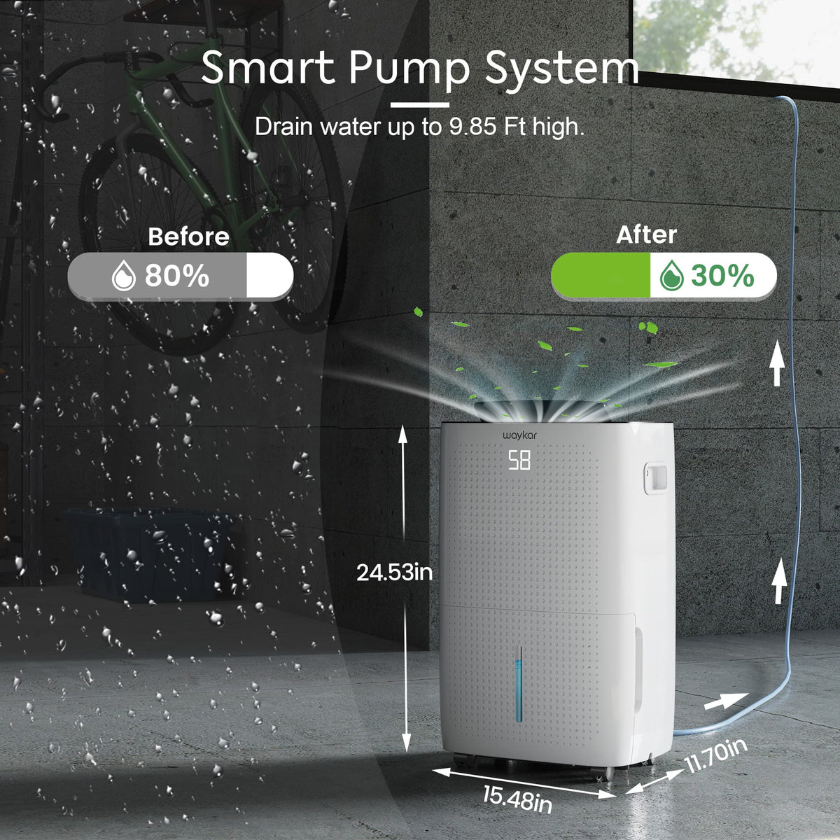 150 Pints 7,000 Sq. Ft Dehumidifier with Pump for Commercial and Industrial Large Room, Basement, Home, Storage, Warehouse with Drain Hose and Water Tank