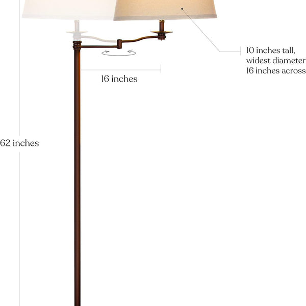 Caden LED Floor Lamp – Tall Standing Lamp with Swing Arm – Industrial Bronze