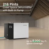 216 pints crawlspace dehumidifier with drain hose