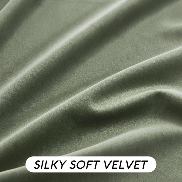 Sage Green Velvet Curtains 96 Inch – Room Darkening Thermal Insulated Drapes, 2 Panels (W52 x L96 Inches Each)
