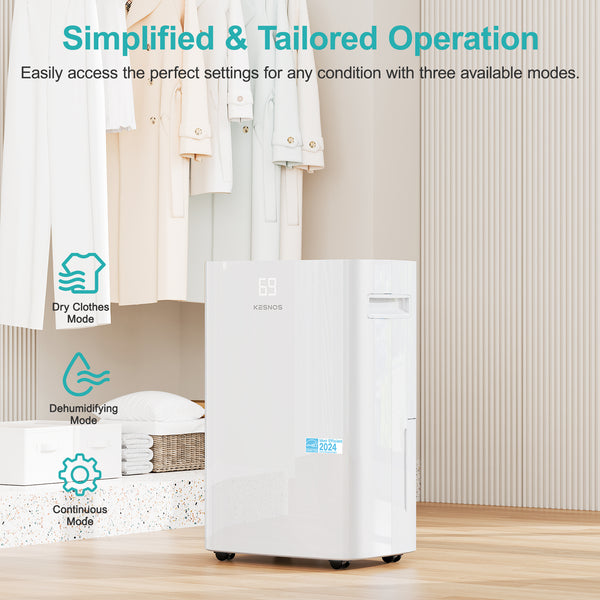 Kesnos 16, 23, 35 Pint Energy Star Dehumidifier for Home Basement Large Room,Max 80 Pint, 5500 Sq. Ft Commercial Grade - Auto Defrost, Ultra Quiet 40dB, Auto Comfort Mode, Dual Drain Option