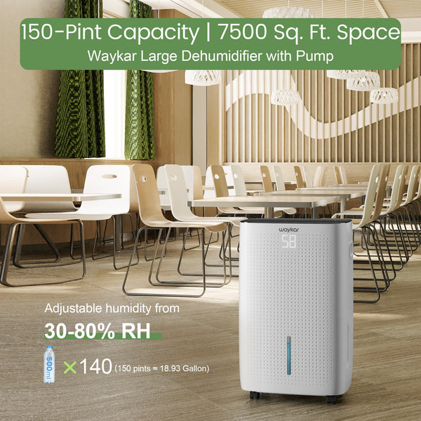 150 Pints 7,000 Sq. Ft Dehumidifier with Pump for Commercial and Industrial Large Room, Basement, Home, Storage, Warehouse with Drain Hose and Water Tank