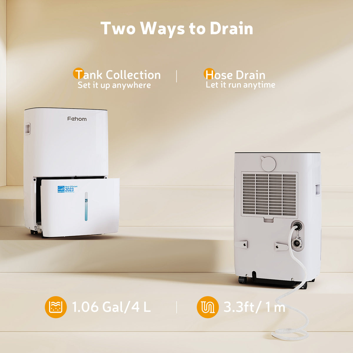Waykar Fehom Most Efficient Energy Star 25, 36, 50 Pints Dehumidifier - 6,000 Sq. Ft. Max 120 Pints, Smart Dehumidifier with Drain Hose, for Basement,Bedroom,Home,Bathroom
