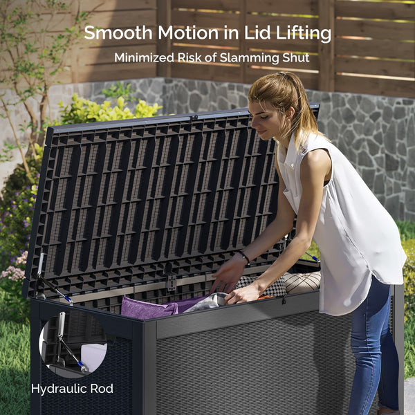 Waykar 260 Gallon Black, Waterproof Lockable Steel Outdoor Storage Box for for Patio Furniture, Pool Toys, Garden Tools and Outdoor Cushions