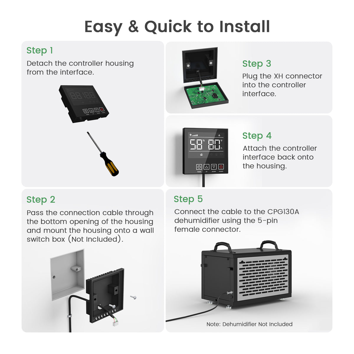 Wired Remote Controller for Waykar CPG130A Commercial Dehumidifier, Humidity Control Within Reach