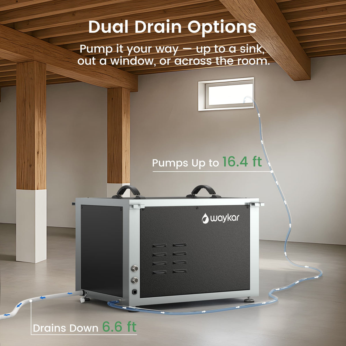 125-Pint Dual Duct Crawlspace Dehumidifier with Pump – Waykar Dehumidifier