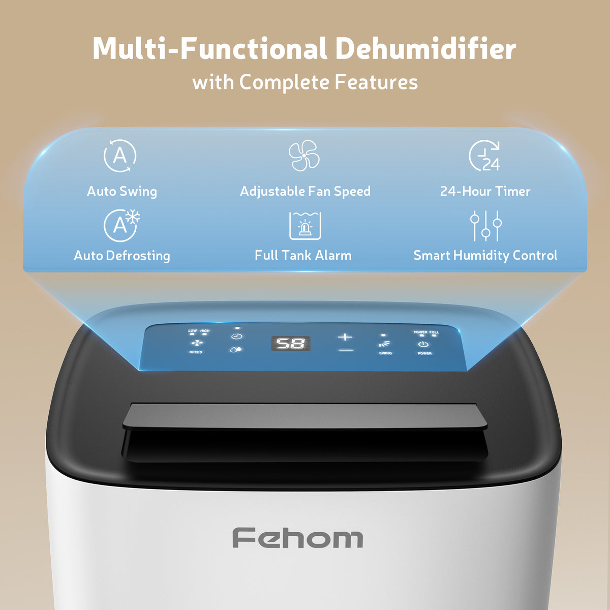Waykar Fehom Most Efficient Energy Star 25, 36, 50 Pints Dehumidifier - 6,000 Sq. Ft. Max 120 Pints, Smart Dehumidifier with Drain Hose, for Basement,Bedroom,Home,Bathroom