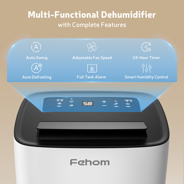 Waykar Fehom Most Efficient Energy Star 25, 36, 50 Pints Dehumidifier - 6,000 Sq. Ft. Max 120 Pints, Smart Dehumidifier with Drain Hose, for Basement,Bedroom,Home,Bathroom