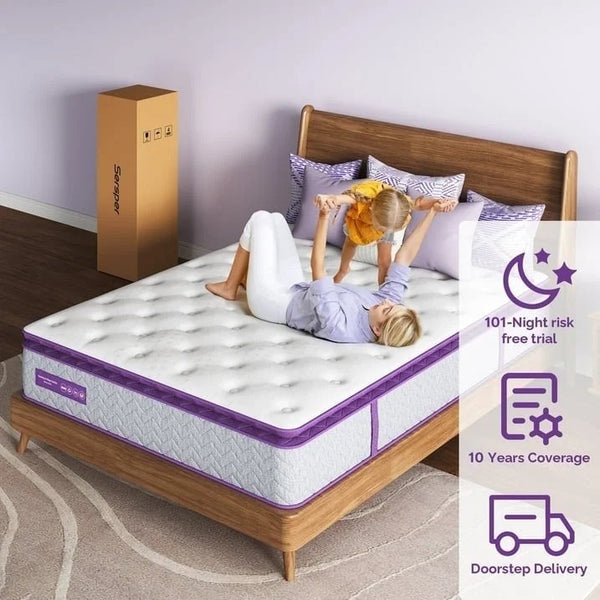 Sersper King Mattress, 12 Inch Pillow Top Hybrid Mattress King with Fiberglass Free, Gel Memory Foam, Breathable Bed Mattress for Cooler Sleep Supportive & Pressure Relief, Medium Firm