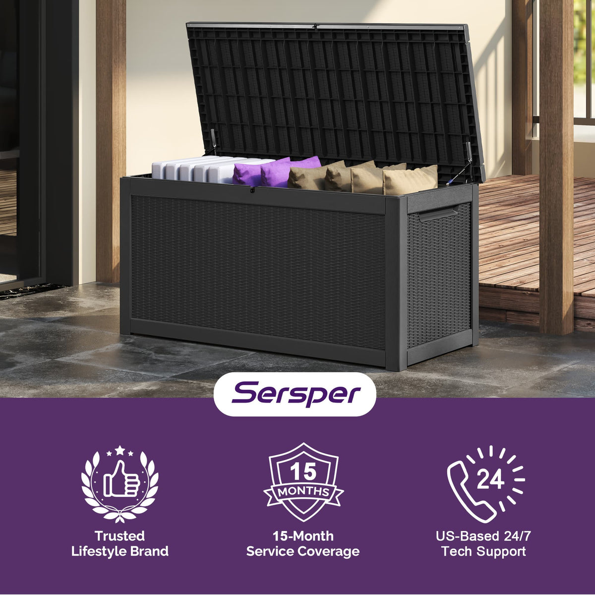 Waykar 260 Gallon Black, Waterproof Lockable Steel Outdoor Storage Box for for Patio Furniture, Pool Toys, Garden Tools and Outdoor Cushions