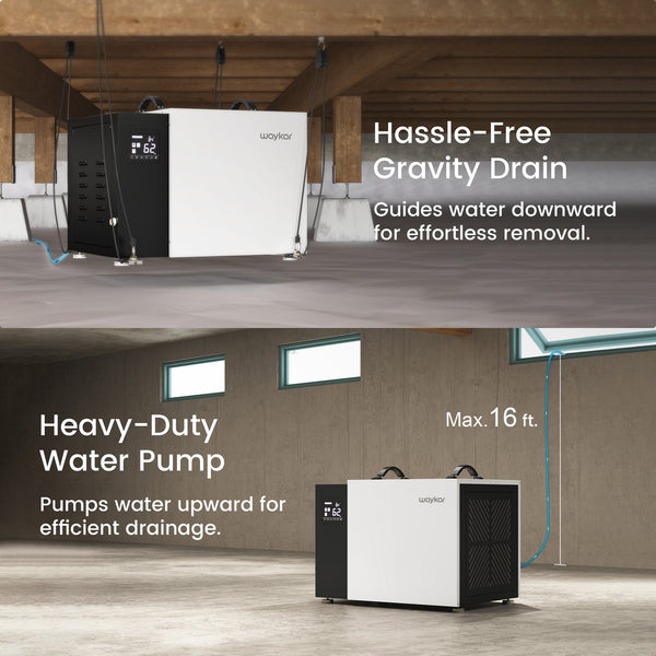 158 Pints Crawlspace Dehumidifier with Built-in Pump, 6,500 Sq. Ft. Basement Dehumidifier