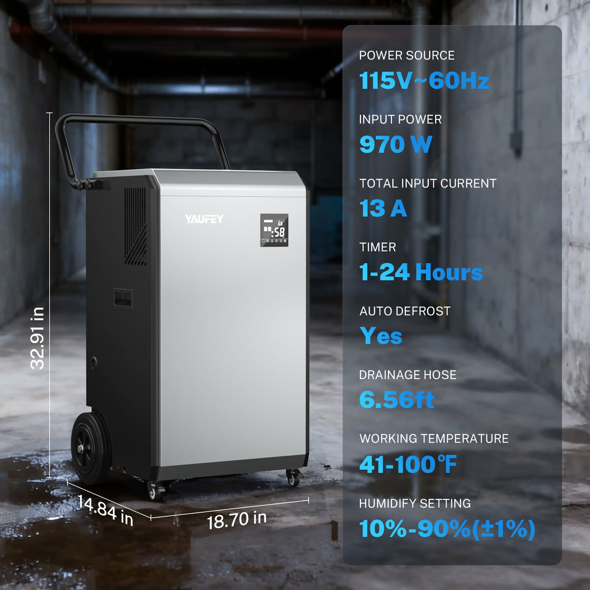 Pre-Sale: 320 Pints Commercial Dehumidifier, 970W Industrial Dehumidifier with Pump & Drain Hose