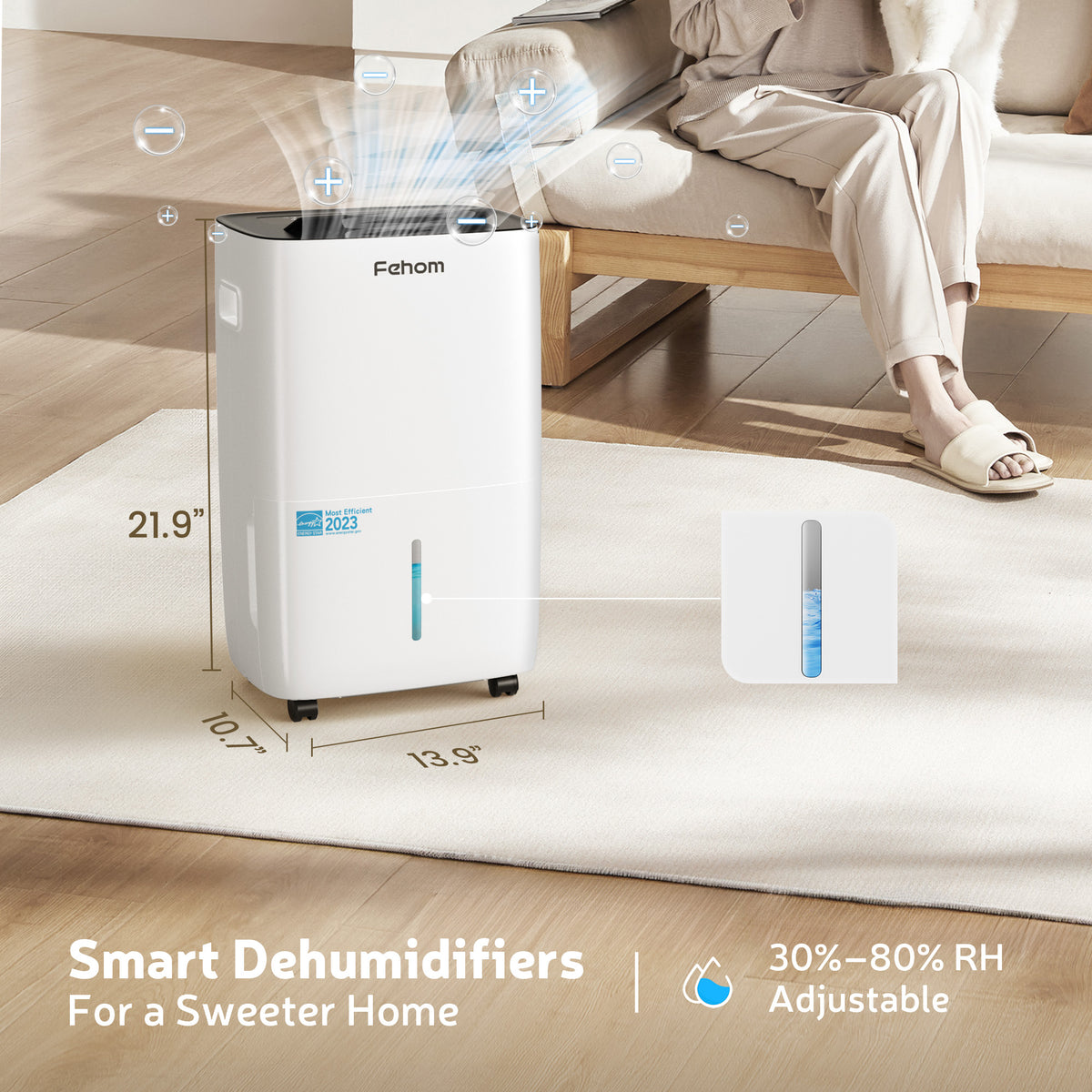 Waykar Fehom Most Efficient Energy Star 25, 36, 50 Pints Dehumidifier - 6,000 Sq. Ft. Max 120 Pints, Smart Dehumidifier with Drain Hose, for Basement,Bedroom,Home,Bathroom
