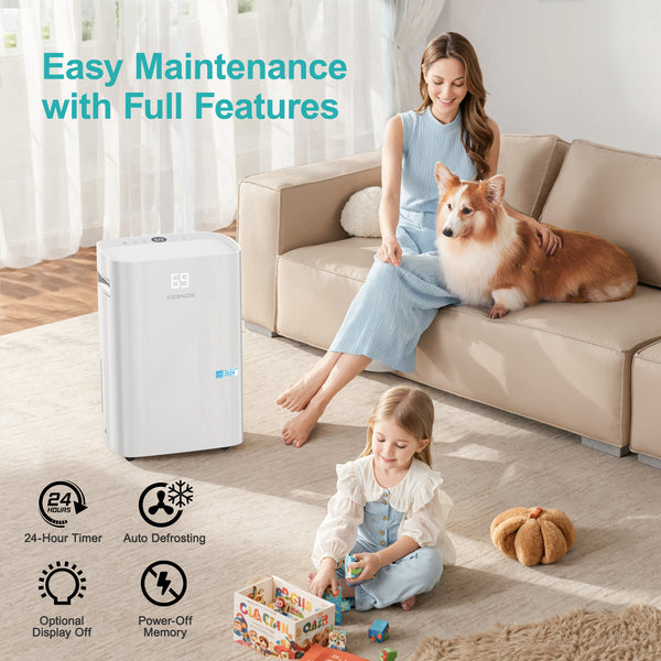 Kesnos 16, 23, 35 Pint Energy Star Dehumidifier for Home Basement Large Room,Max 80 Pint, 5500 Sq. Ft Commercial Grade - Auto Defrost, Ultra Quiet 40dB, Auto Comfort Mode, Dual Drain Option