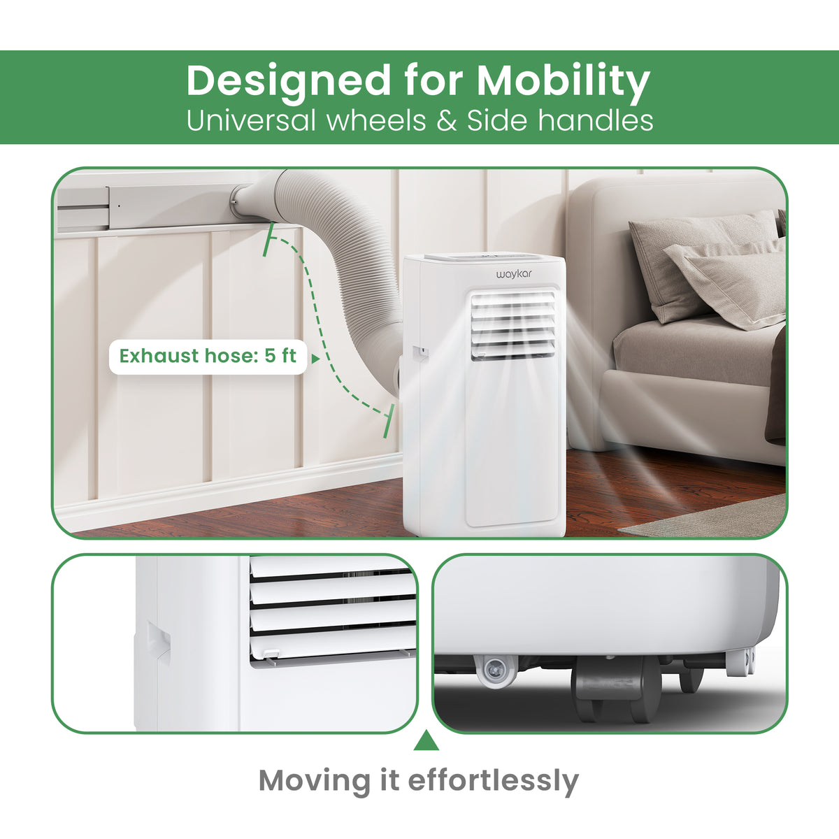 9,000 BTU Portable Air Conditioner, Up to 450 Sq. Ft. Spce Coverage with Air-Cooled Condensers, 3-in-1 Room Air Conditioner with Drain Hose, 24-Hr Timer