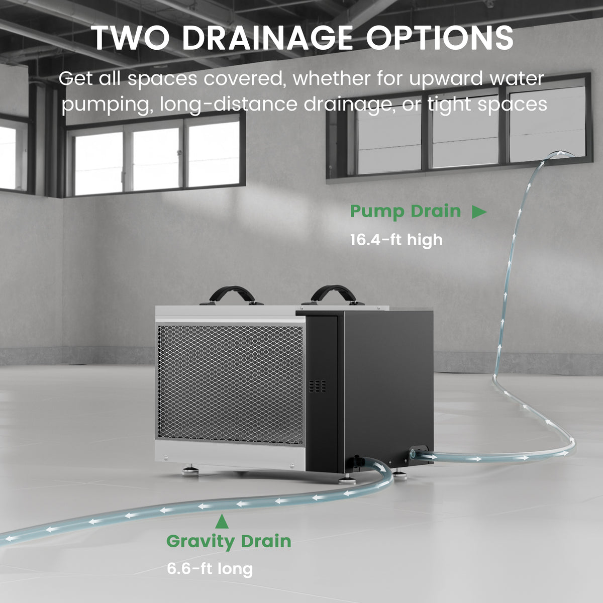 125-Pint Crawlspace Dehumidifier, Down to 10%RH Dry, Pump Model Optional