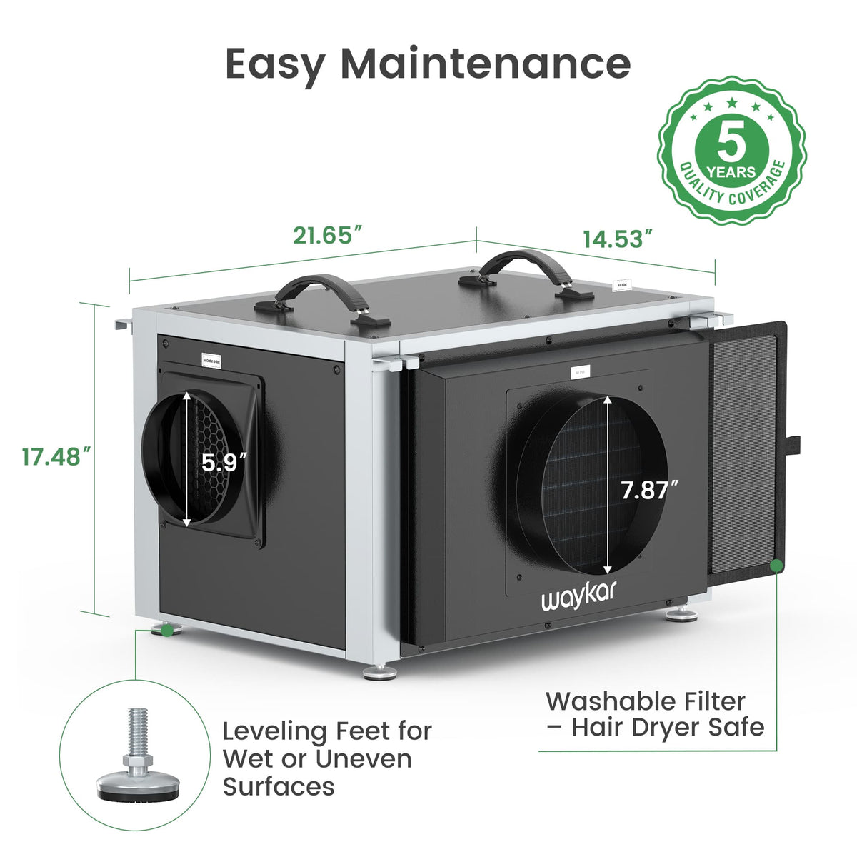 125-Pint Dual Duct Crawlspace Dehumidifier with Pump – Waykar Dehumidifier