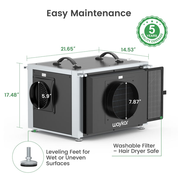 125-Pint Dual Duct Crawlspace Dehumidifier with Pump – Waykar Dehumidifier