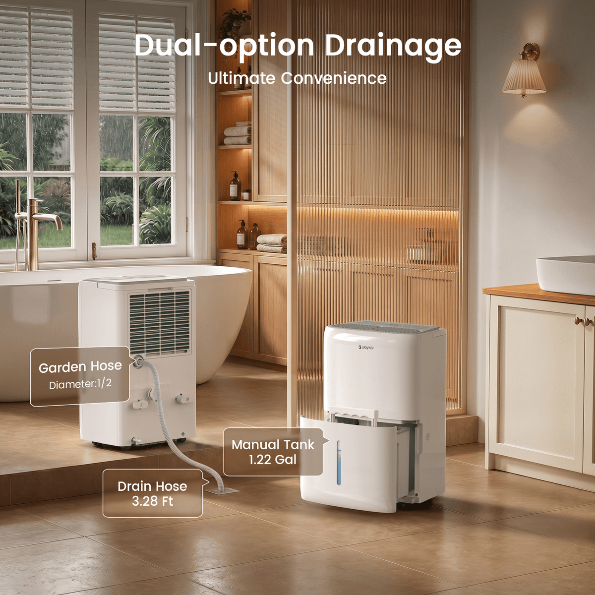 Waykar 80 Pint Dehumidifier, for Basements & Home up to 5000 Sq Ft, Portable Quiet Dehumidifier with Continuous Drain, Auto Defrost, 25 Pint DOE Energy Star