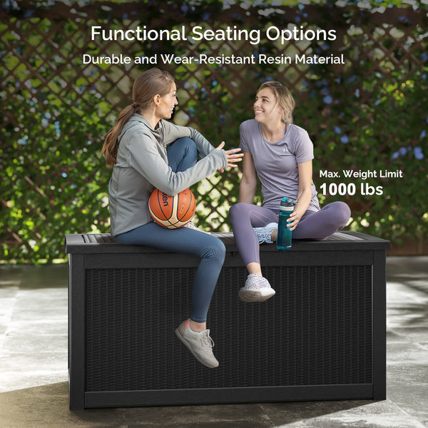 Waykar 260 Gallon Black, Waterproof Lockable Steel Outdoor Storage Box for for Patio Furniture, Pool Toys, Garden Tools and Outdoor Cushions