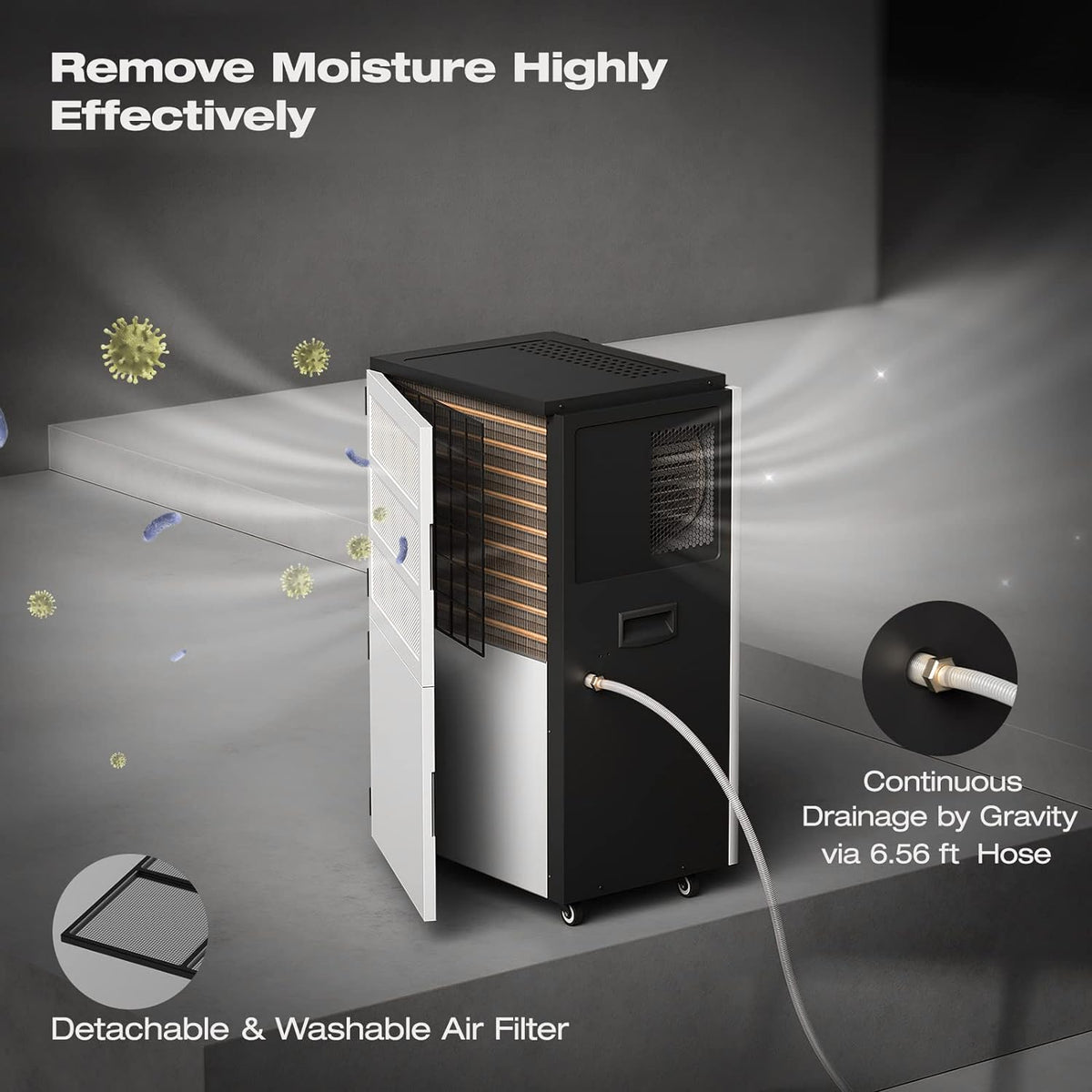 296 Pints Commercial Dehumidifier for 9,000 Sq. Ft. Space Coverage