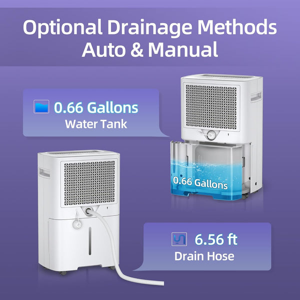 50 Pints Dehumidifier with 0.66 Gal Water Tank, 4,500 sq. ft. covered