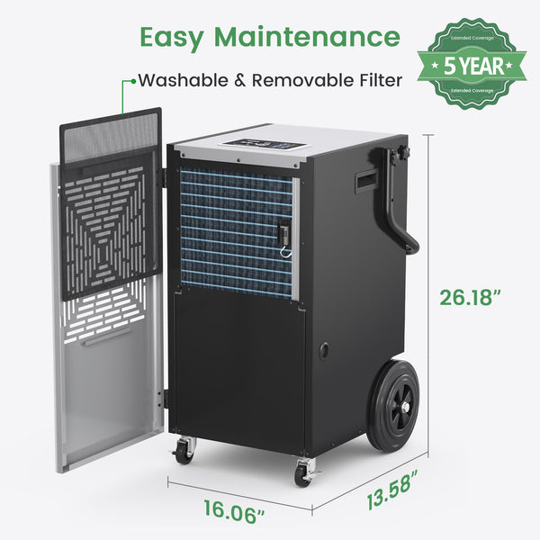 High-Capacity Commercial Dehumidifier:  155 Pints Dehumidifier for Large Spaces