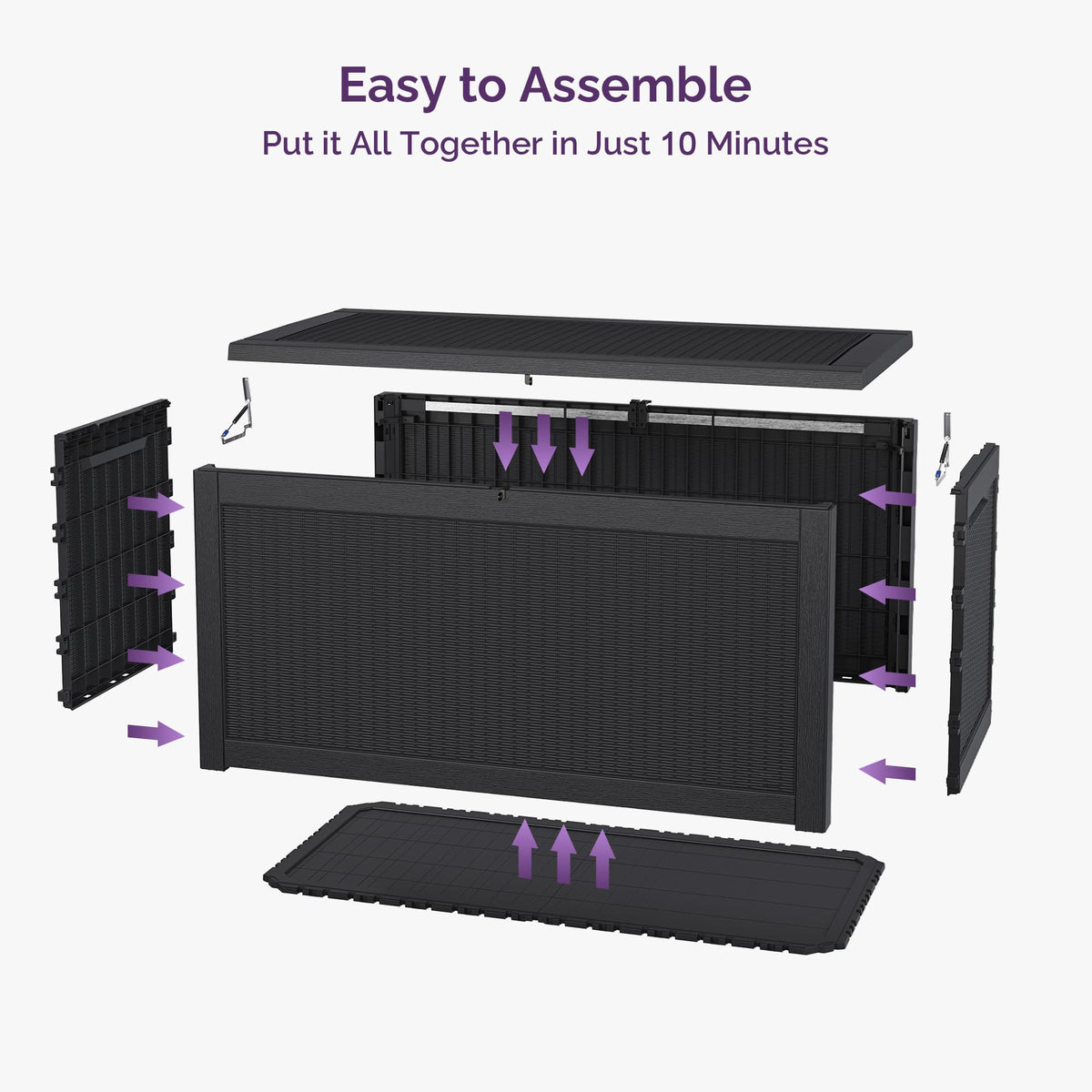 Waykar 260 Gallon Black, Waterproof Lockable Steel Outdoor Storage Box for for Patio Furniture, Pool Toys, Garden Tools and Outdoor Cushions