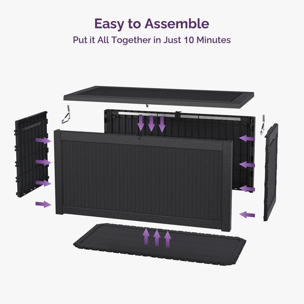 Waykar 260 Gallon Black, Waterproof Lockable Steel Outdoor Storage Box for for Patio Furniture, Pool Toys, Garden Tools and Outdoor Cushions