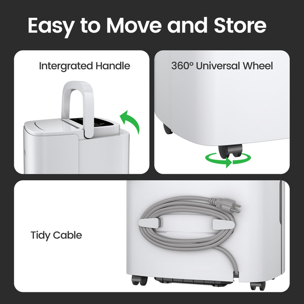 80-Pint Dehumidifier: For Spaces up to 5,000 sq ft with Drain Hose, Handle, Auto Defrost and Self Drying Features