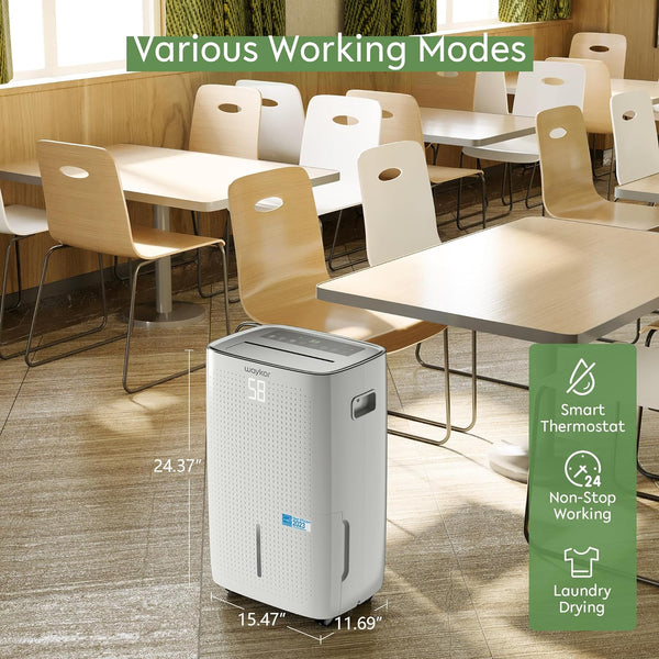 150-Pint Commercial Dehumidifier: For spaces up to 7,000 Sq. Ft, Drain Hose and 2.03 Gal Water Tank