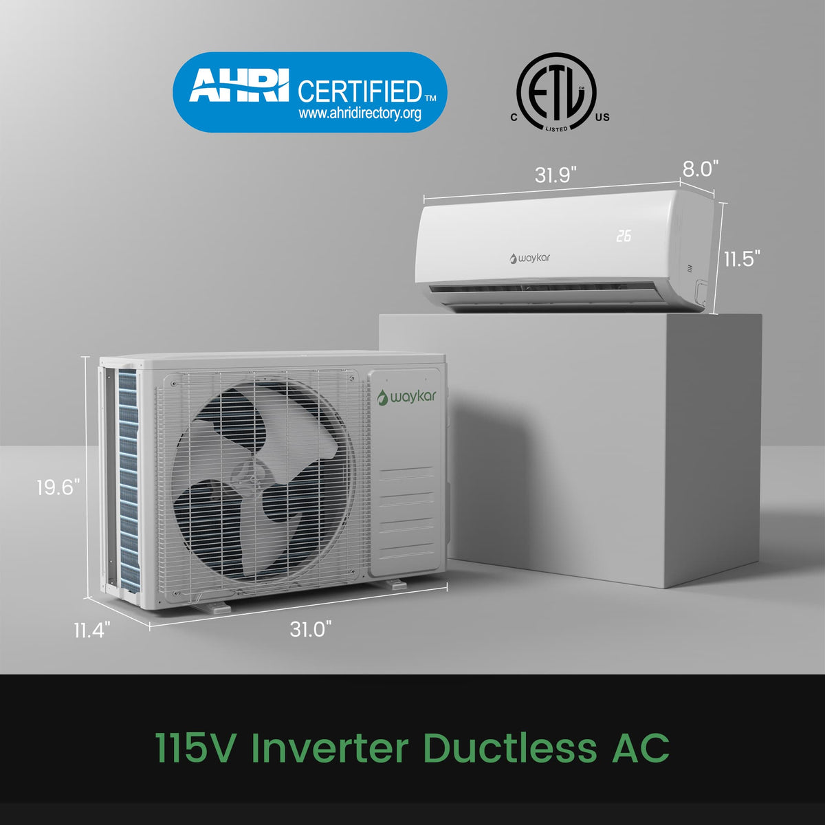 12,000 BTU Ductless Mini Split Air Conditioner & Heater, 20.5 SEER2 Efficient with App Control