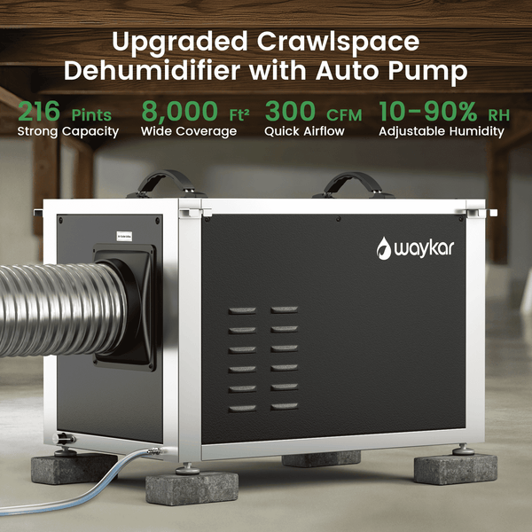 Waykar 216 Pint Crawl Space Dehumidifier with Pump & Remote, Dual Duct Commercial Basement Dehumidifier Model#AFD3.5DPM