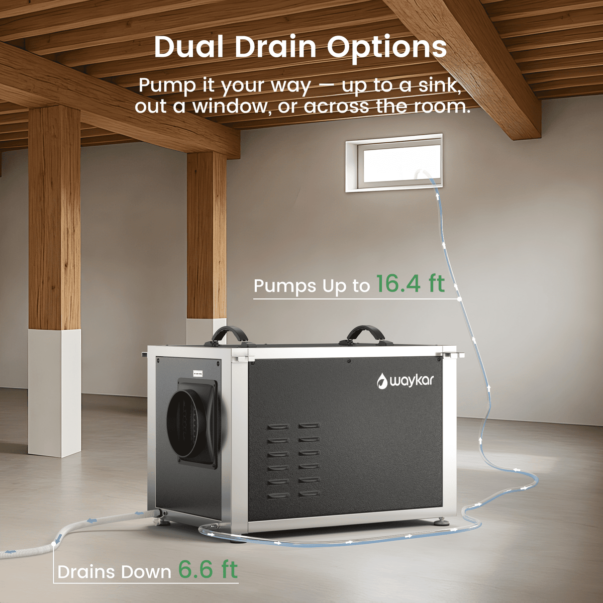 Waykar 216 Pint Crawl Space Dehumidifier with Pump & Remote, Dual Duct Commercial Basement Dehumidifier Model#AFD3.5DPM