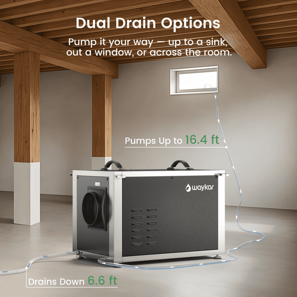 Waykar 216 Pint Crawl Space Dehumidifier with Pump & Remote, Dual Duct Commercial Basement Dehumidifier Model#AFD3.5DPM